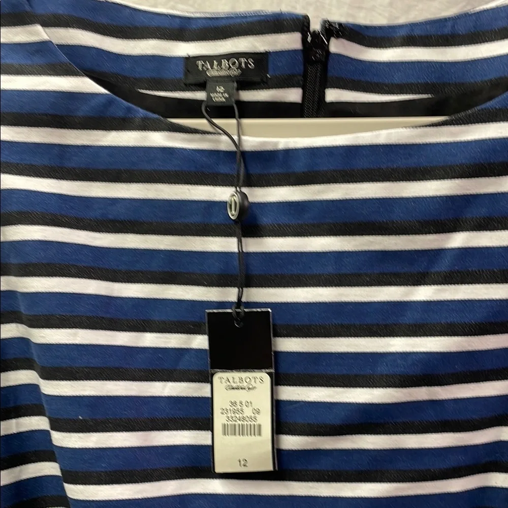 Talbots Navy and White Striped Midi Dress - Picture 2 of 3
